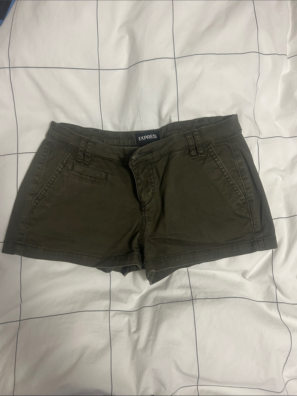Express Olive Green Casual Cotton Blend Shorts